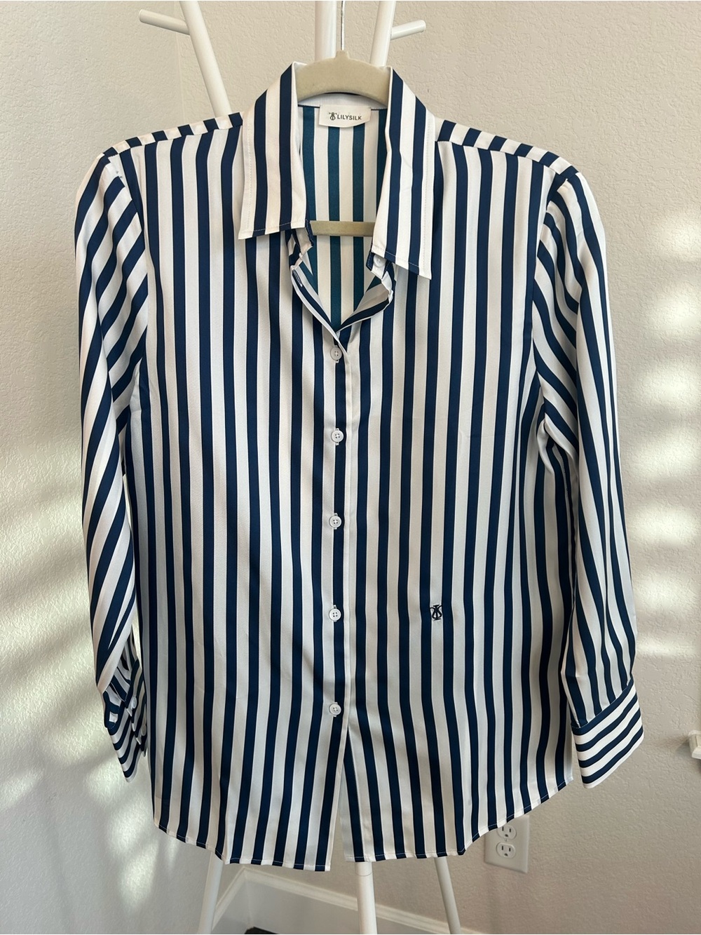 LilySilk 100% Mulberry Silk Striped Blouse Women’s S